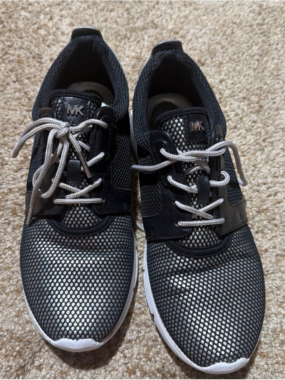 Michael Kors Black and Silver Knit Mesh Lace-Up Sneakers